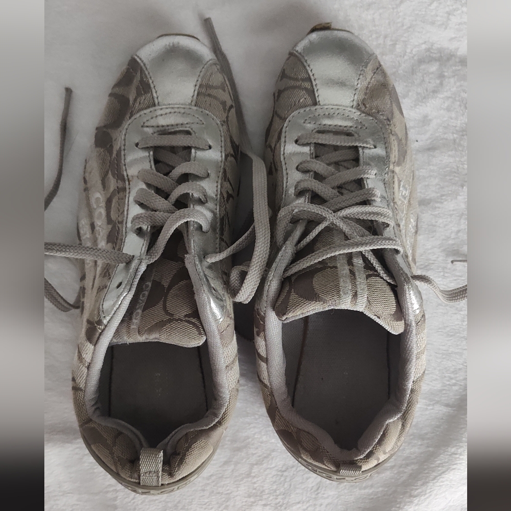 Coach women's size 8 silver canvas shoes